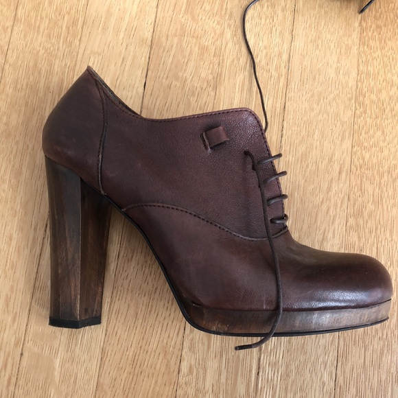 Joie vintage style platform brown leather lace up heels size 38 - Picture 4 of 12